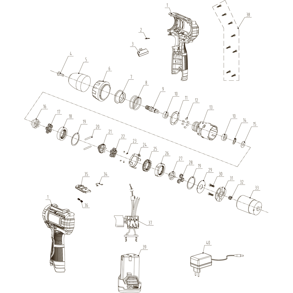 Дрель-шуруповерт, 1 АКБ (2 Ач), в кейсе CD-120-1