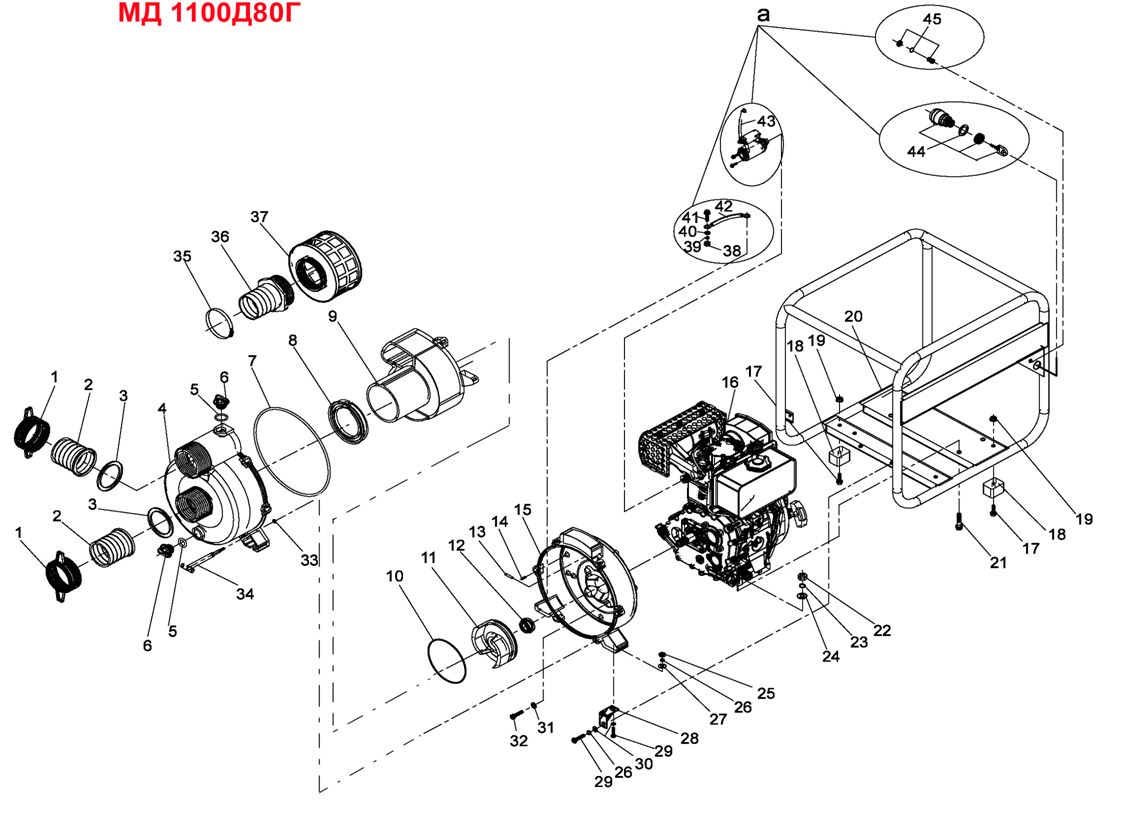 ЗАПЧАСТИ ДЛЯ МОТОПОМПЫ ДИЗЕЛЬНОЙ ELITECH МД 1100 Д 80 Г